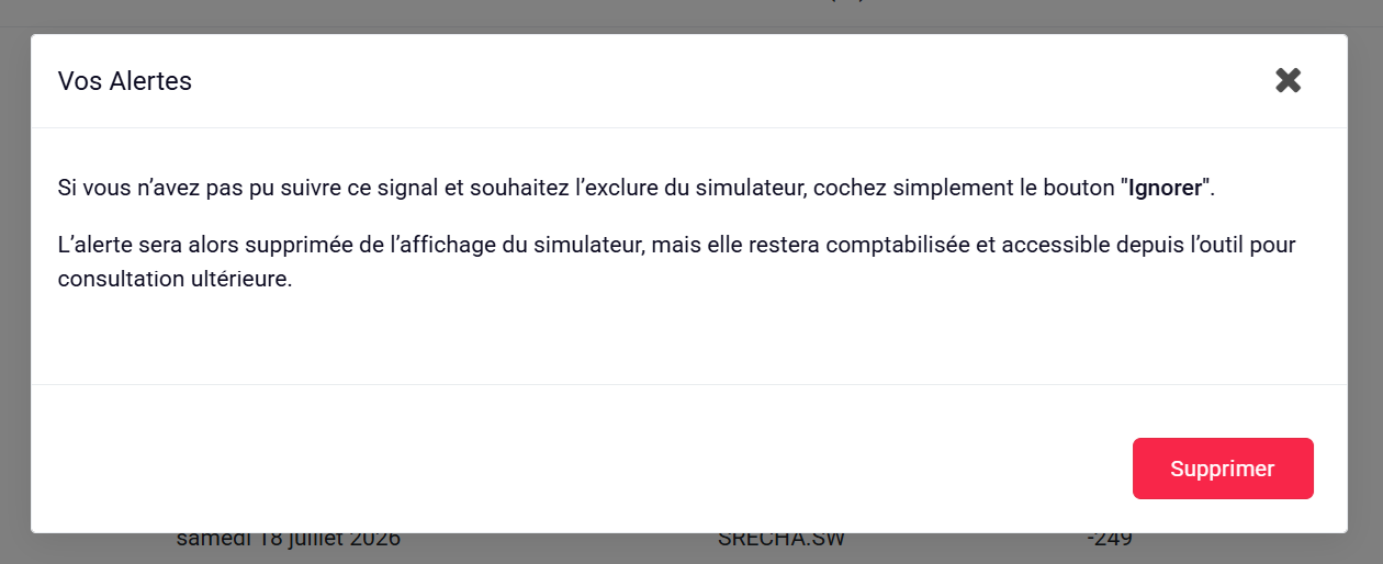 Fenêtre de confirmation avec le bouton « Supprimer »