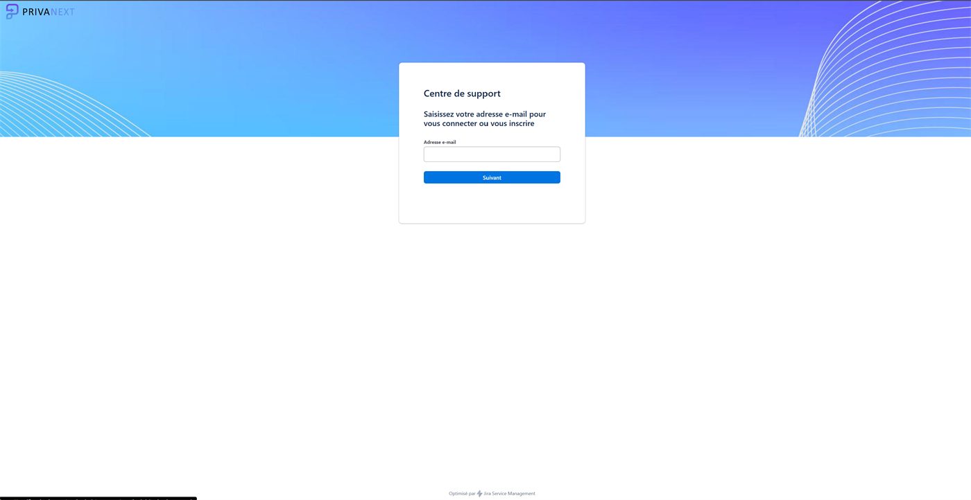 Privanext support center sign-in screen asking for an email address